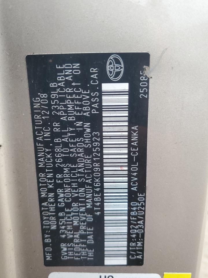 2009 Toyota Camry Base VIN: 4T4BE46K09R125923 Lot: 82349625