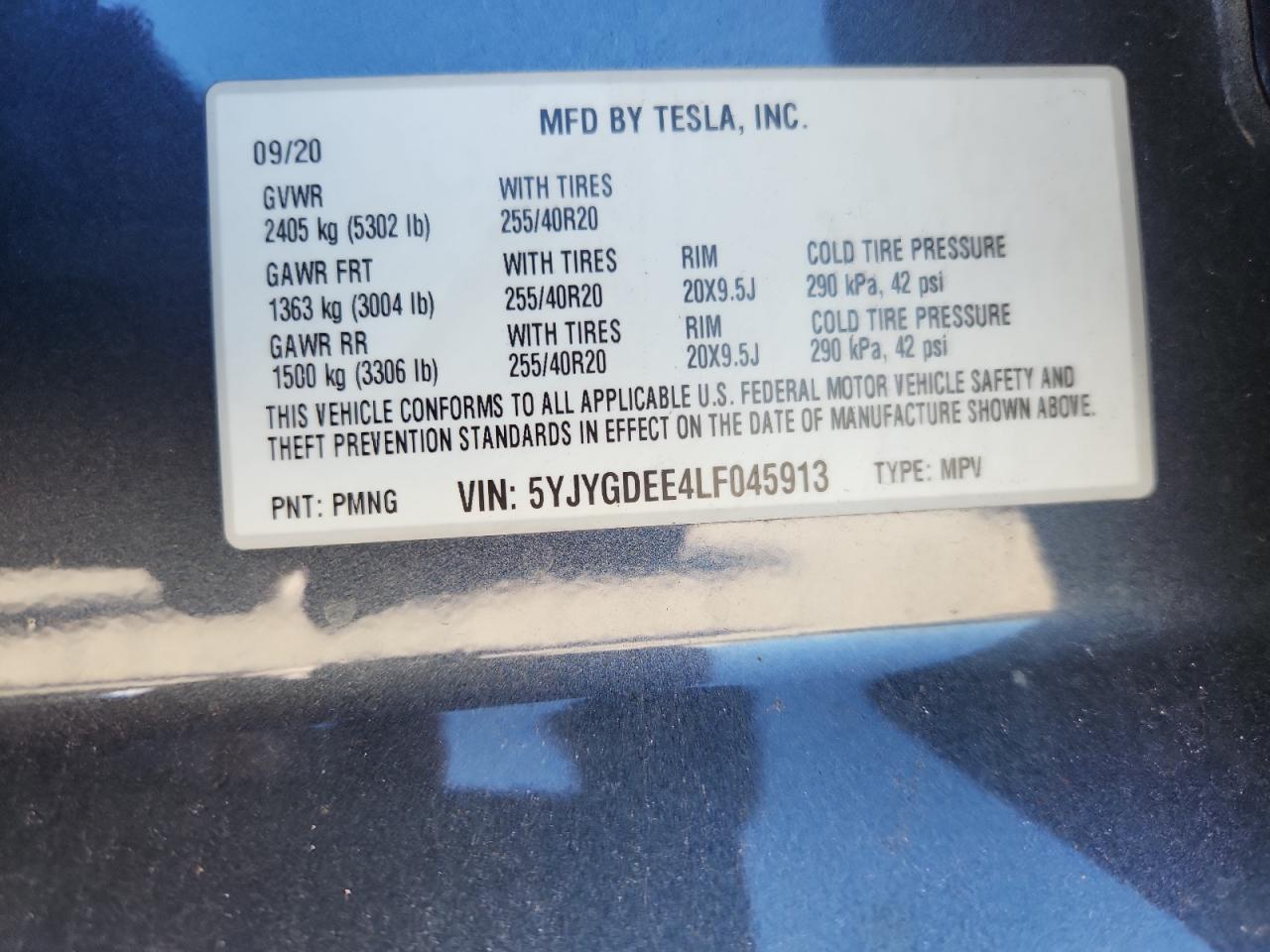 2020 Tesla Model Y VIN: 5YJYGDEE4LF045913 Lot: 86308935