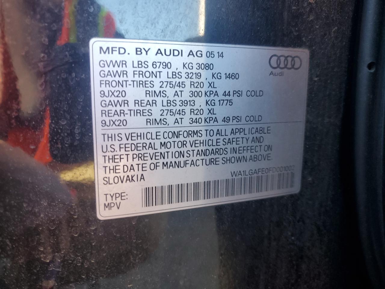 2015 Audi Q7 Premium Plus VIN: WA1LGAFE0FD001002 Lot: 85544575