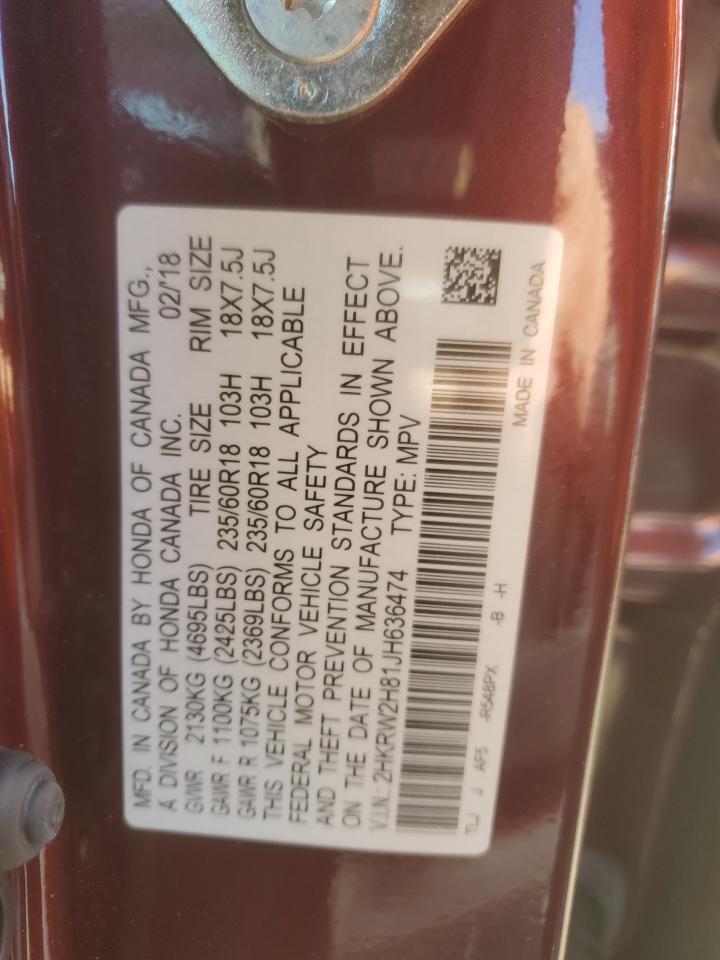 2018 Honda Cr-V Exl VIN: 2HKRW2H81JH636474 Lot: 86652395