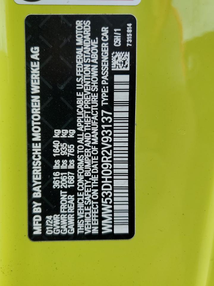 2024 Mini Cooper S VIN: WMW53DH09R2V93137 Lot: 84772535
