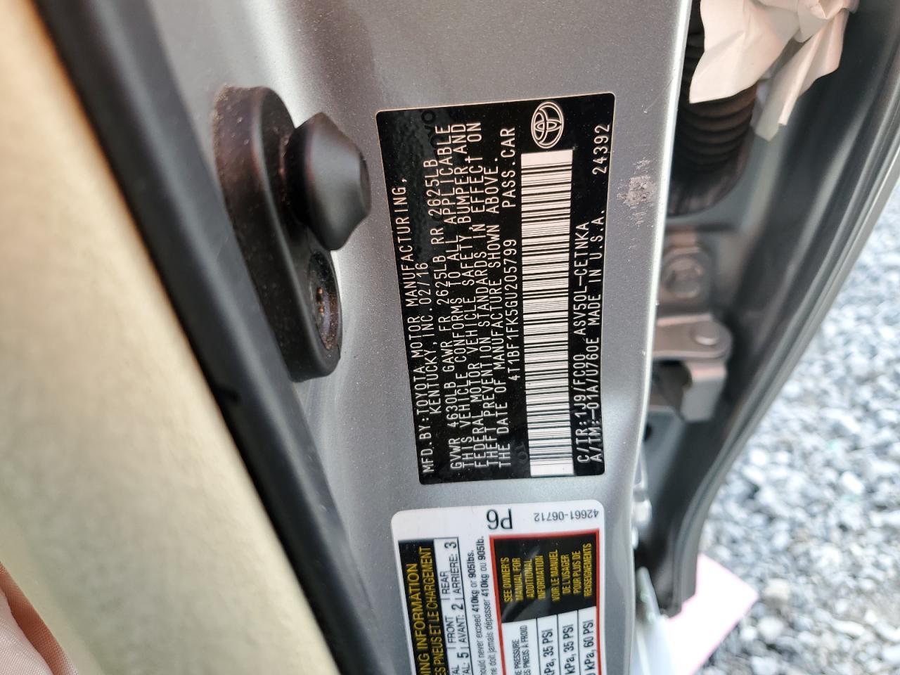 2016 Toyota Camry Le VIN: 4T1BF1FK5GU205799 Lot: 86177385