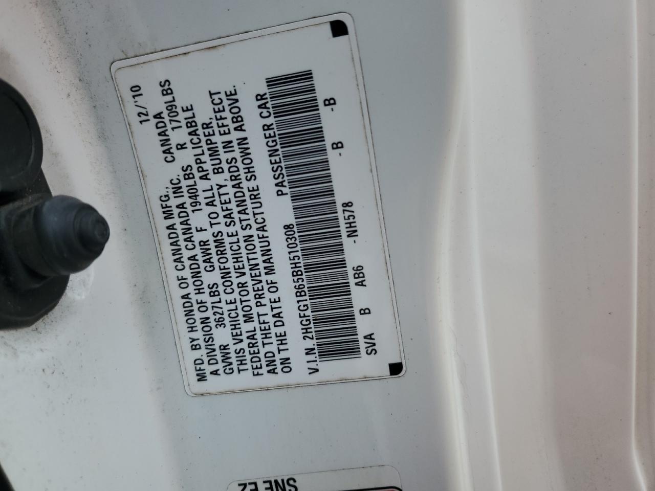 2011 Honda Civic Lx VIN: 2HGFG1B65BH510308 Lot: 85923935