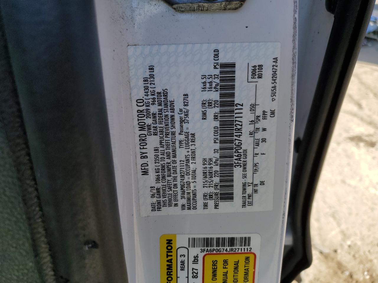 2018 Ford Fusion S VIN: 3FA6P0G74JR271112 Lot: 86300255