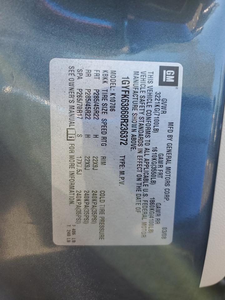 2008 Cadillac Escalade Luxury VIN: 1GYFK63868R236372 Lot: 82259455