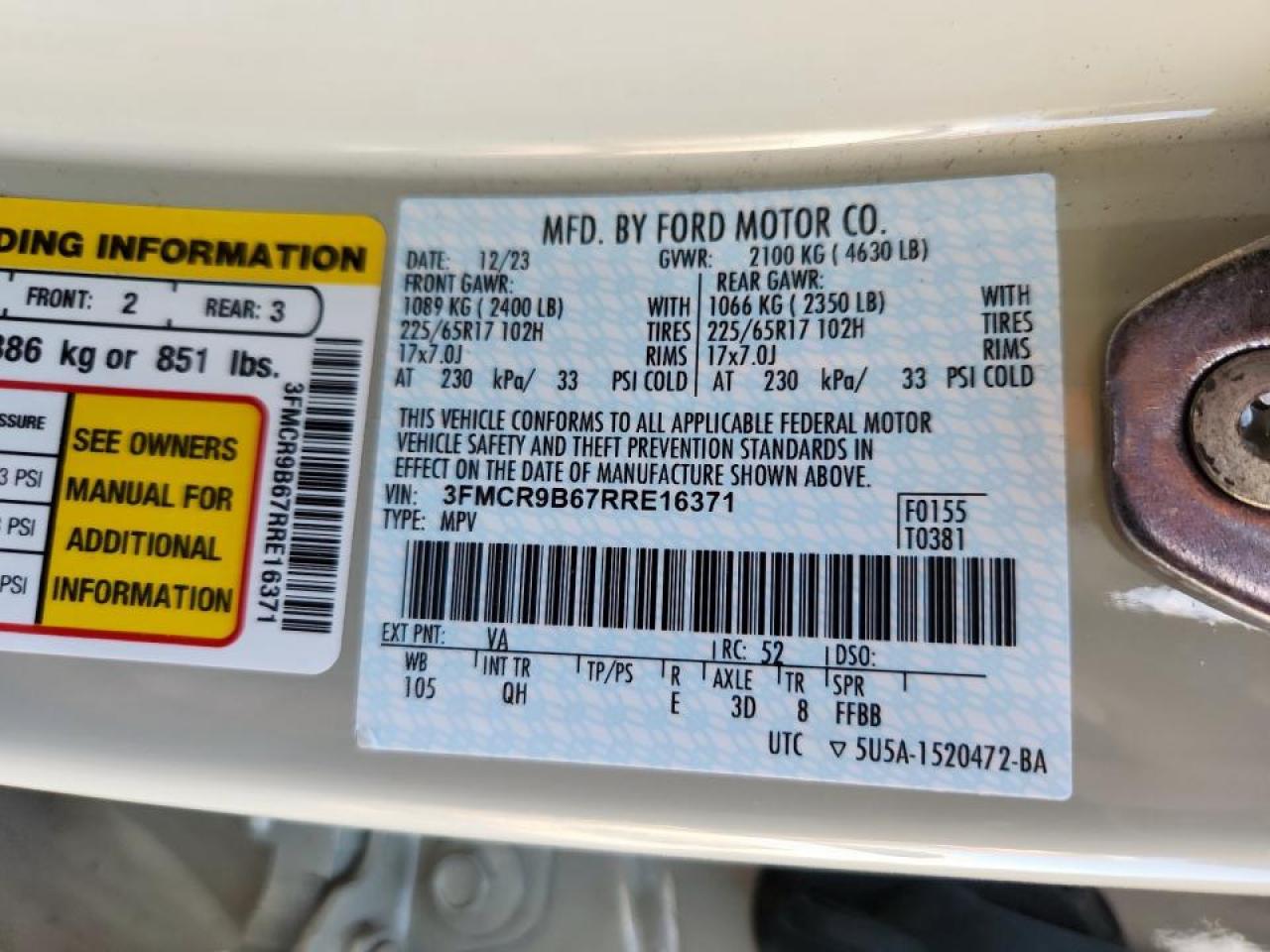 2024 Ford Bronco Sport Big Bend VIN: 3FMCR9B67RRE16371 Lot: 85096585