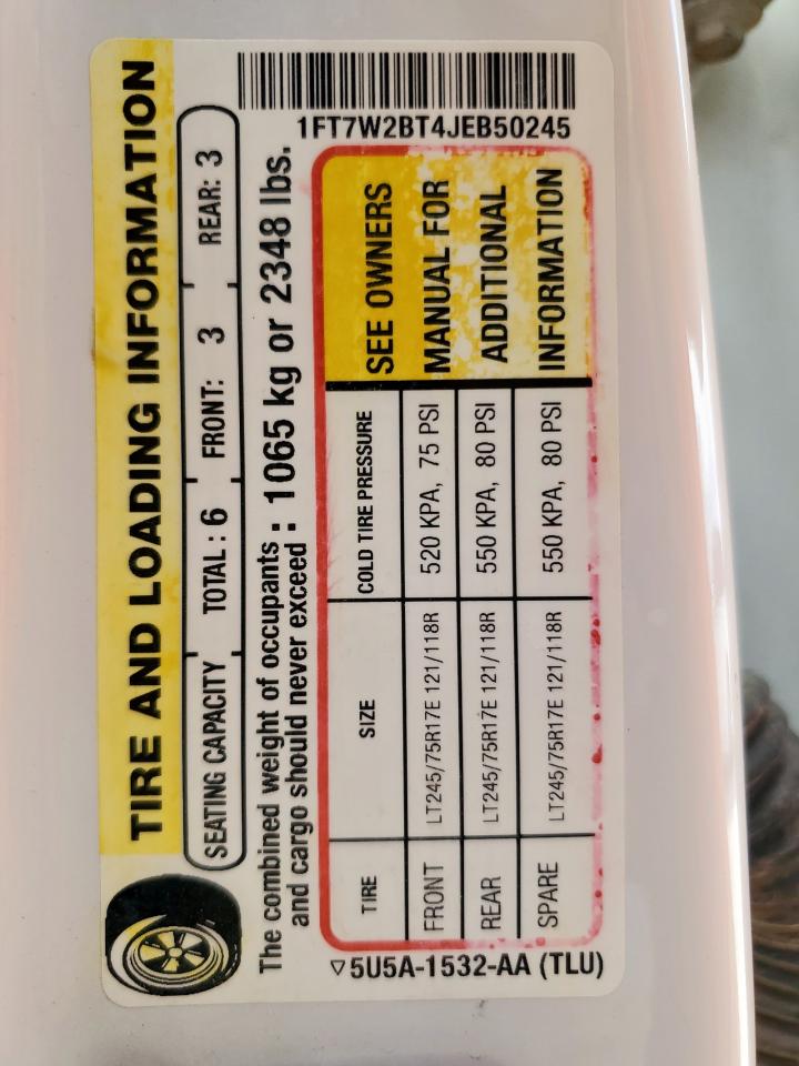 2018 Ford F250 Super Duty VIN: 1FT7W2BT4JEB50245 Lot: 85382175