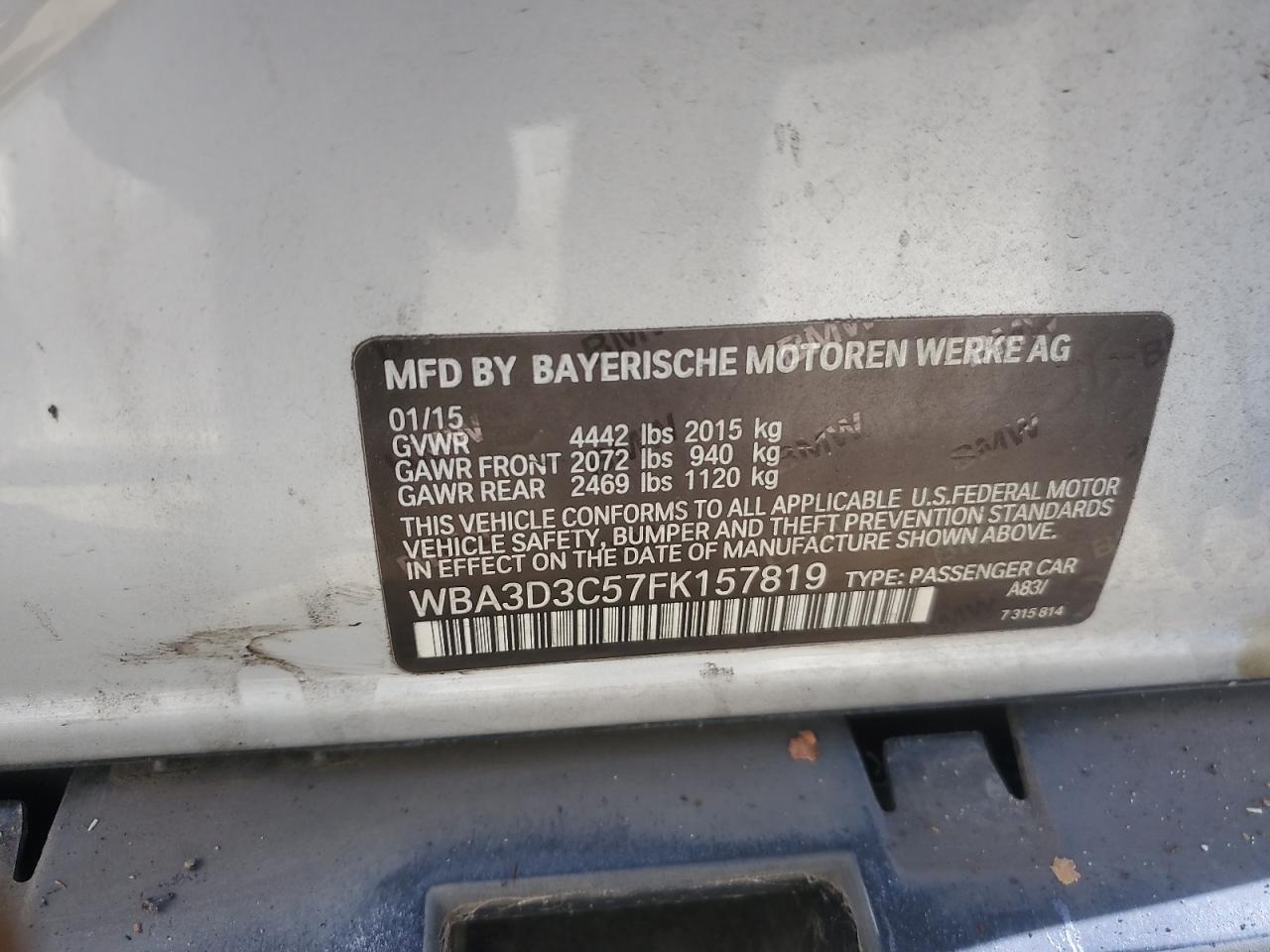 2015 BMW 328 D VIN: WBA3D3C57FK157819 Lot: 82243325