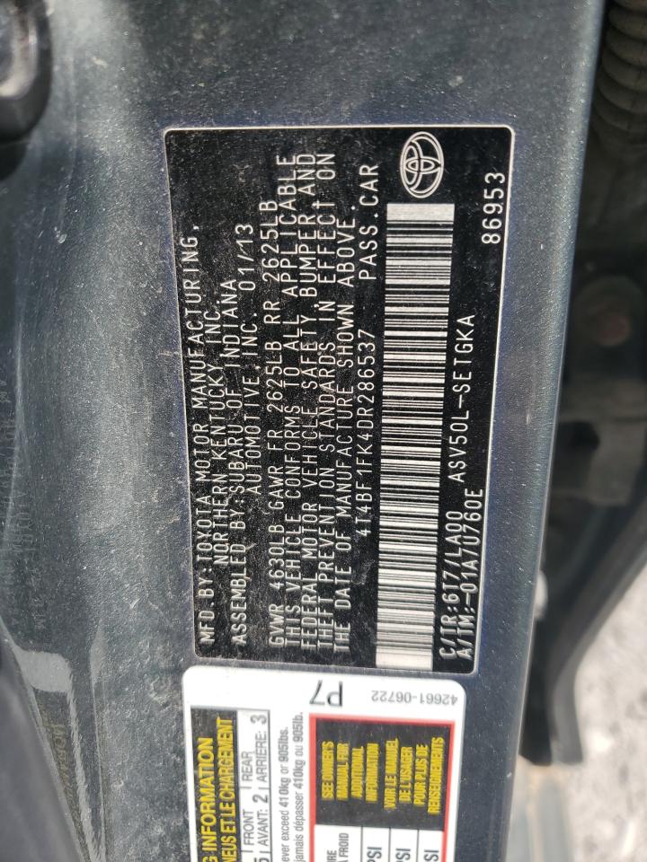 2013 Toyota Camry L VIN: 4T4BF1FK4DR286537 Lot: 81923405