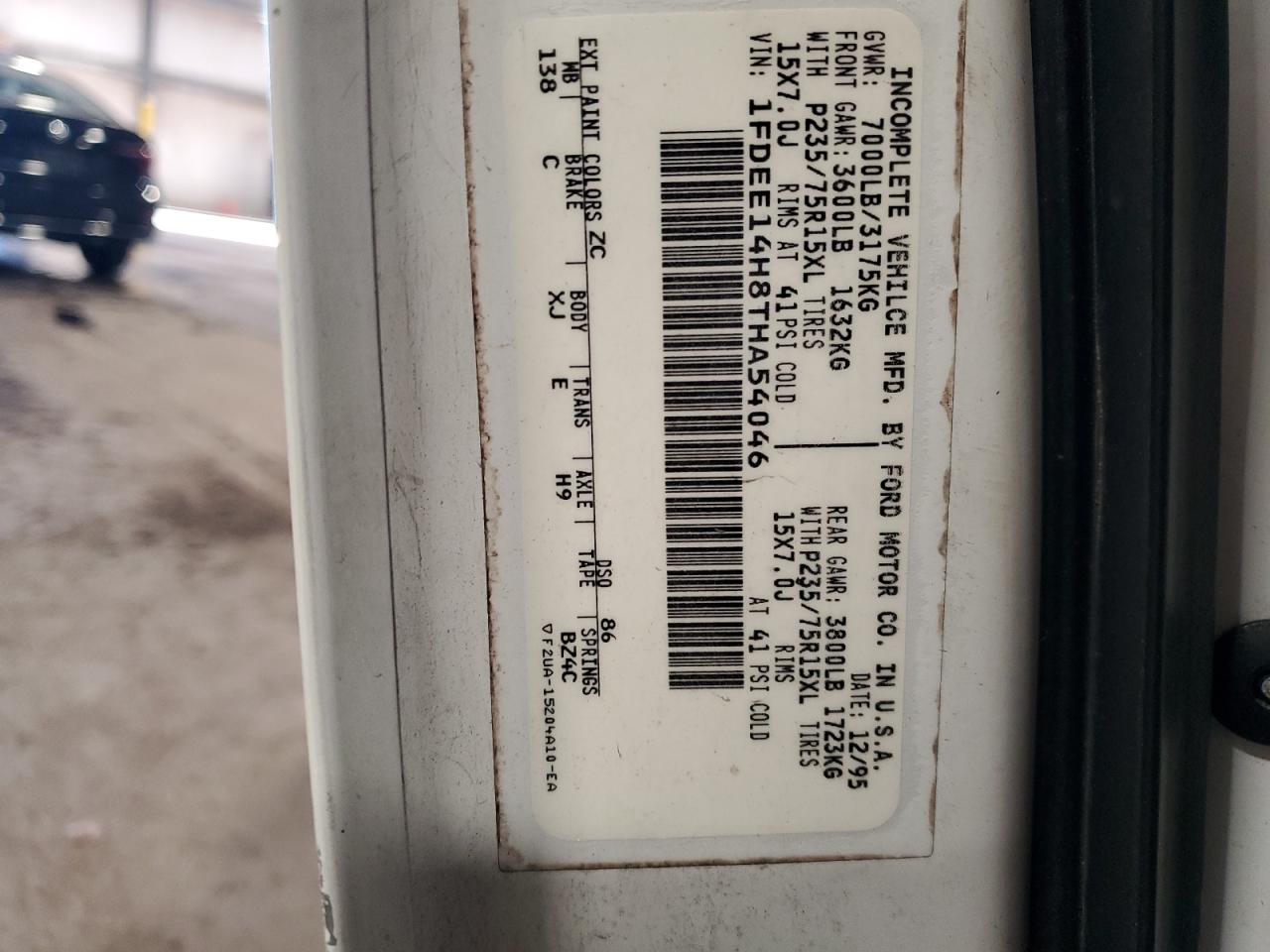 1996 Ford Econoline E150 Van VIN: 1FDEE14H8THA54046 Lot: 85849895