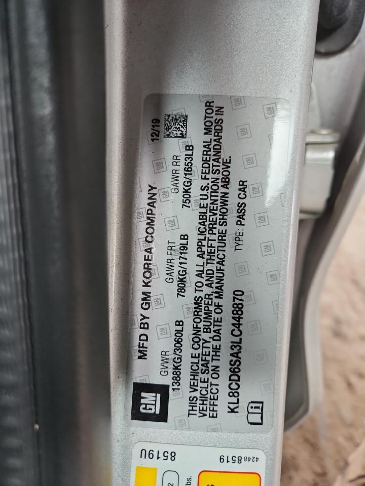 2020 Chevrolet Spark 1Lt VIN: KL8CD6SA3LC448870 Lot: 82624455