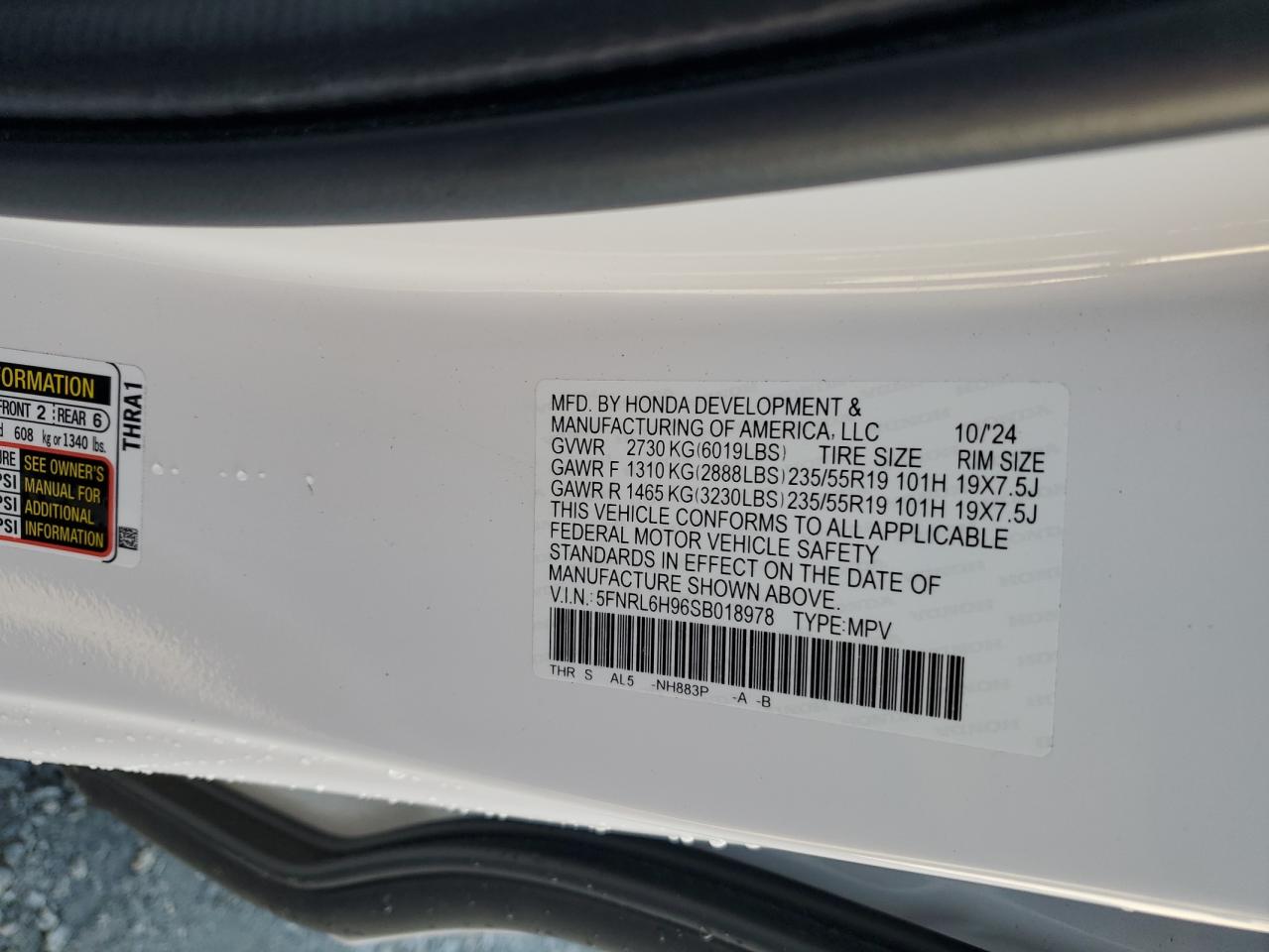 2025 Honda Odyssey Elite VIN: 5FNRL6H96SB018978 Lot: 84654925