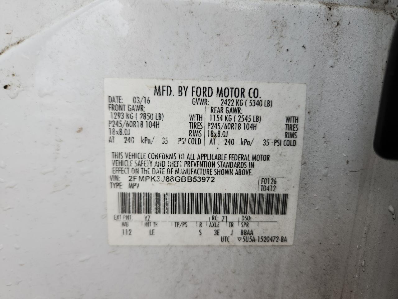 2016 Ford Edge Sel VIN: 2FMPK3J88GBB53972 Lot: 90660855