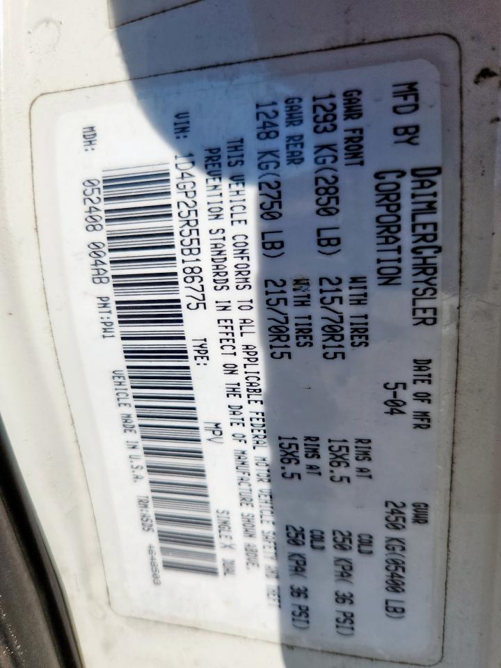 2005 Dodge Caravan Se VIN: 1D4GP25R55B186775 Lot: 90729605