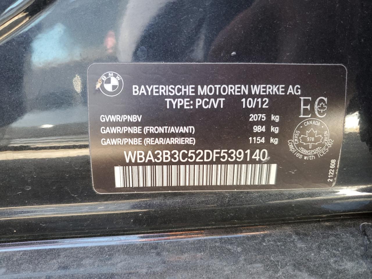 2013 BMW 328 Xi VIN: WBA3B3C52DF539140 Lot: 81368985