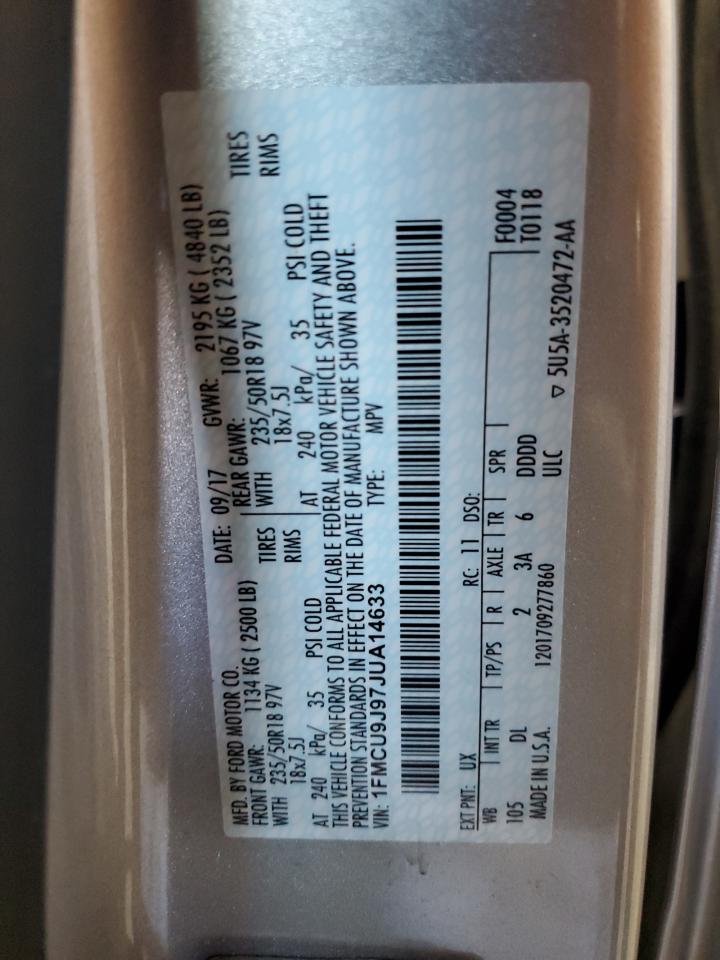 2018 Ford Escape Titanium VIN: 1FMCU9J97JUA14633 Lot: 86707915