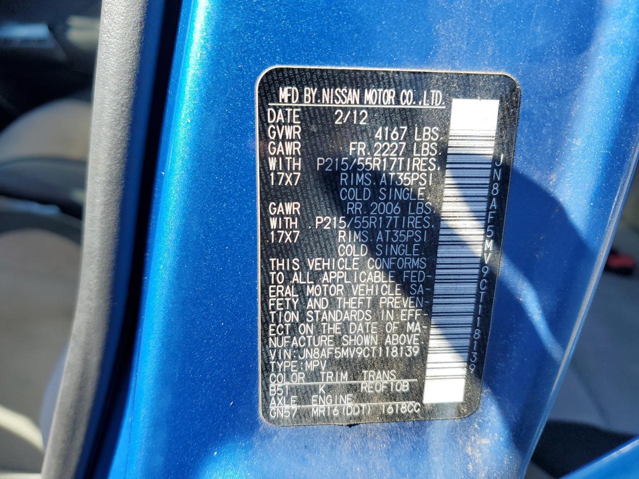 2012 Nissan Juke S VIN: JN8AF5MV9CT118139 Lot: 85832395