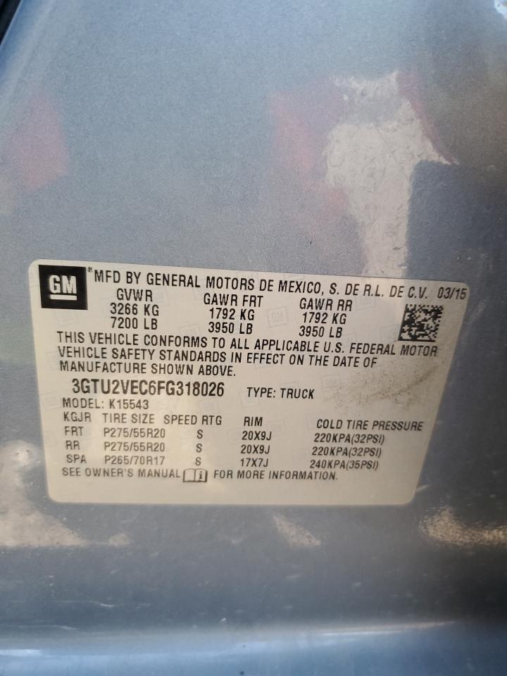 2015 GMC Sierra K1500 Slt VIN: 3GTU2VEC6FG318026 Lot: 85762465