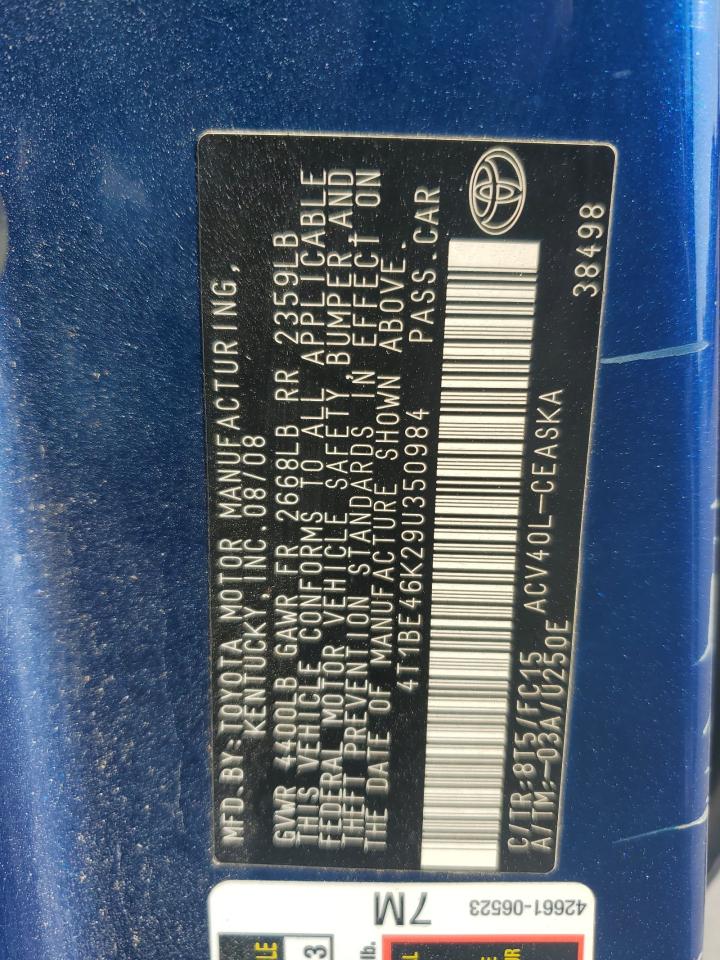 2009 Toyota Camry Base VIN: 4T1BE46K29U350984 Lot: 84820685