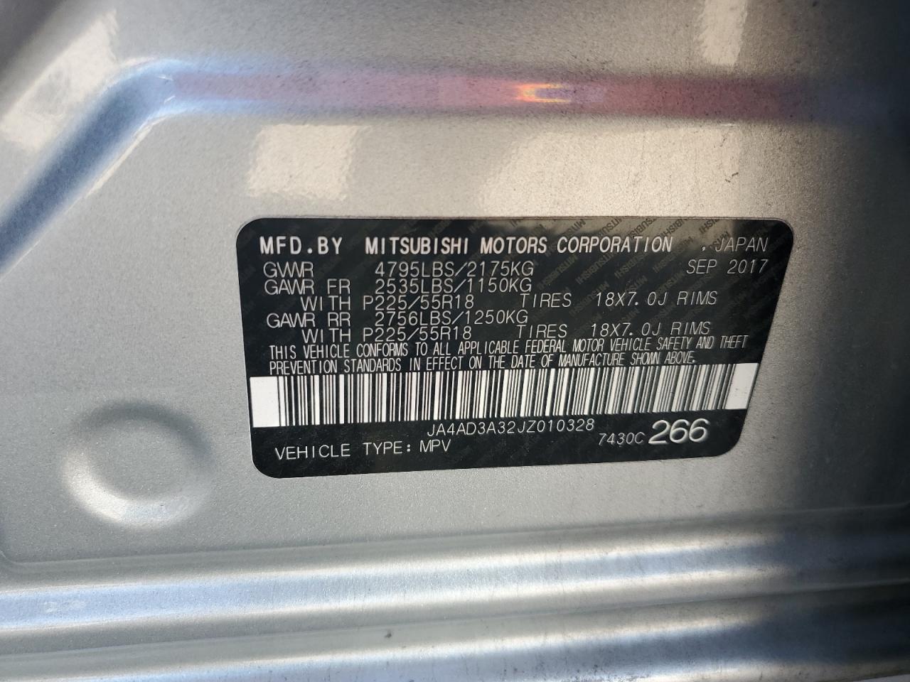 2018 Mitsubishi Outlander Se VIN: JA4AD3A32JZ010328 Lot: 87104415