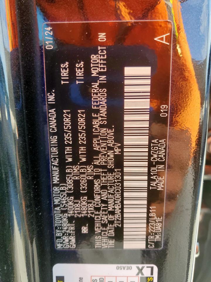 2024 Lexus Rx 350 Base VIN: 2T2BAMBA0RC031301 Lot: 84626665