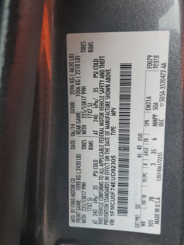 2014 Ford Escape S VIN: 1FMCU0F74EUD92305 Lot: 85283725