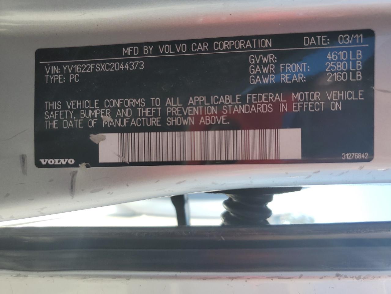 2012 Volvo S60 T5 VIN: YV1622FSXC2044373 Lot: 89435675