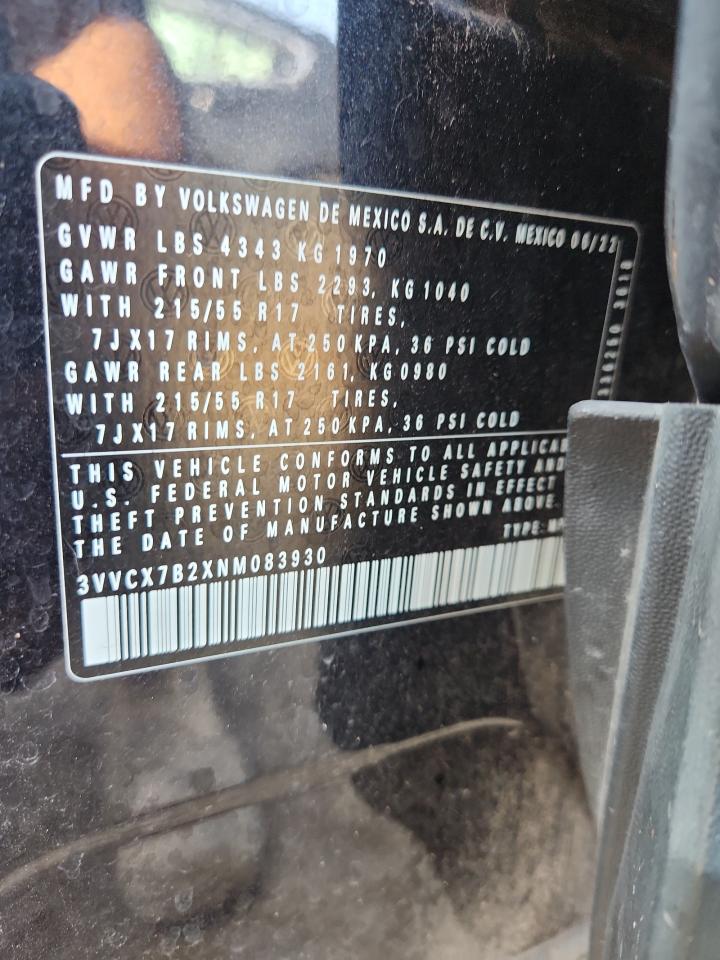 2022 Volkswagen Taos S VIN: 3VVCX7B2XNM083930 Lot: 85173345