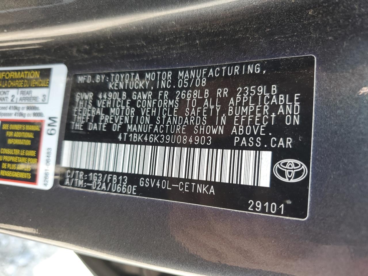 2009 Toyota Camry Se VIN: 4T1BK46K39U084903 Lot: 85566435