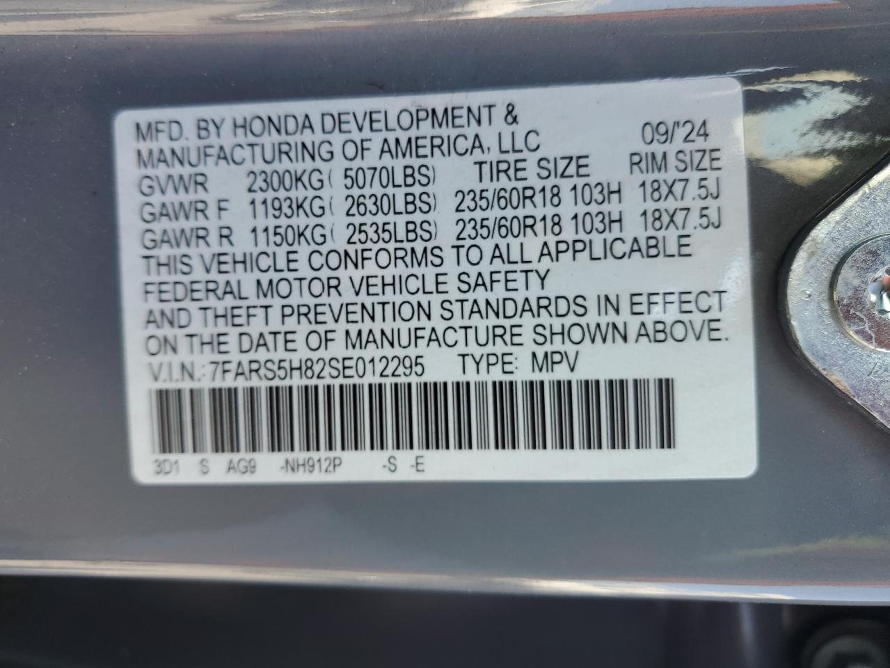 2025 Honda Cr-V Sport-L VIN: 7FARS5H82SE012295 Lot: 82261375