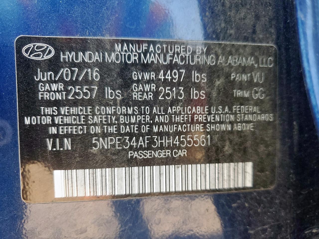 2017 Hyundai Sonata Sport VIN: 5NPE34AF3HH455561 Lot: 84946575