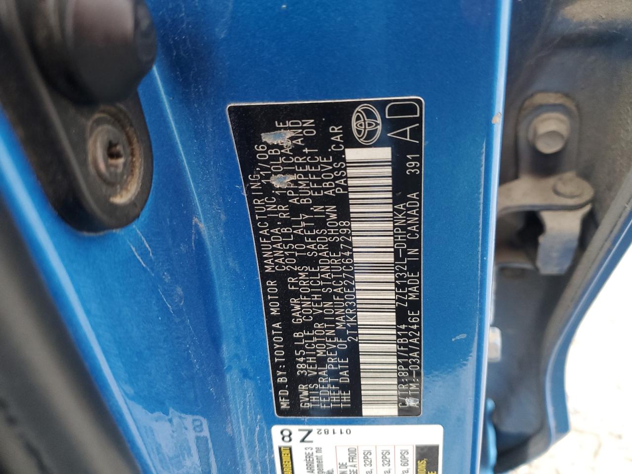 2007 Toyota Corolla Matrix Xr VIN: 2T1KR30E27C647298 Lot: 90013125