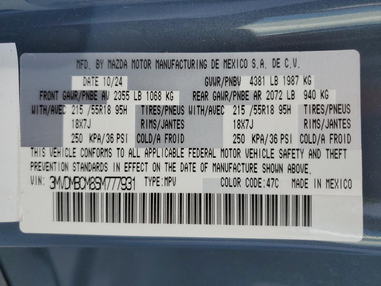 2025 Mazda Cx-30 Preferred VIN: 3MVDMBCM8SM777931 Lot: 85534825