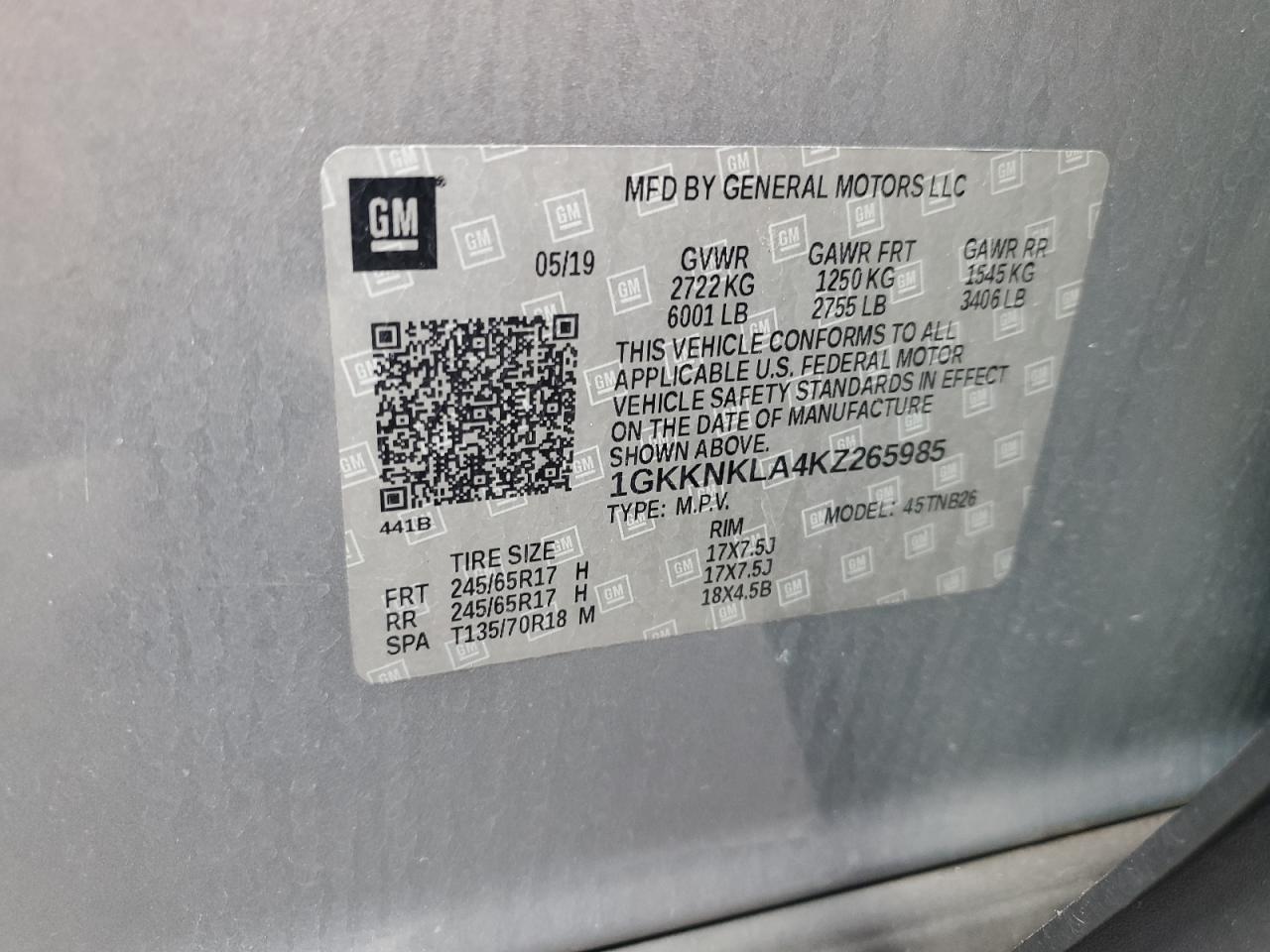 2019 GMC Acadia Sle VIN: 1GKKNKLA4KZ265985 Lot: 82248995