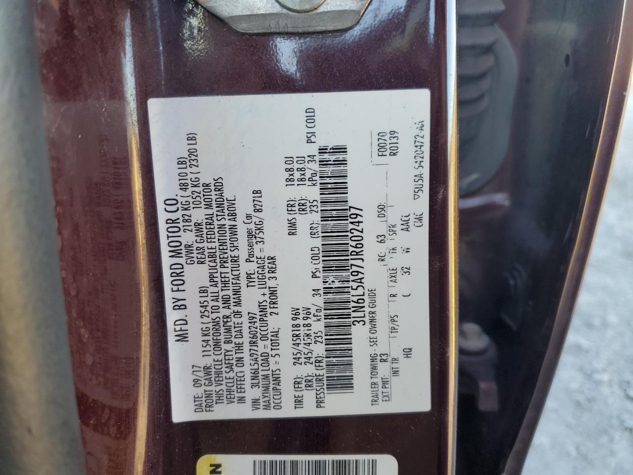 2018 Lincoln Mkz Premiere VIN: 3LN6L5A97JR602497 Lot: 87481205