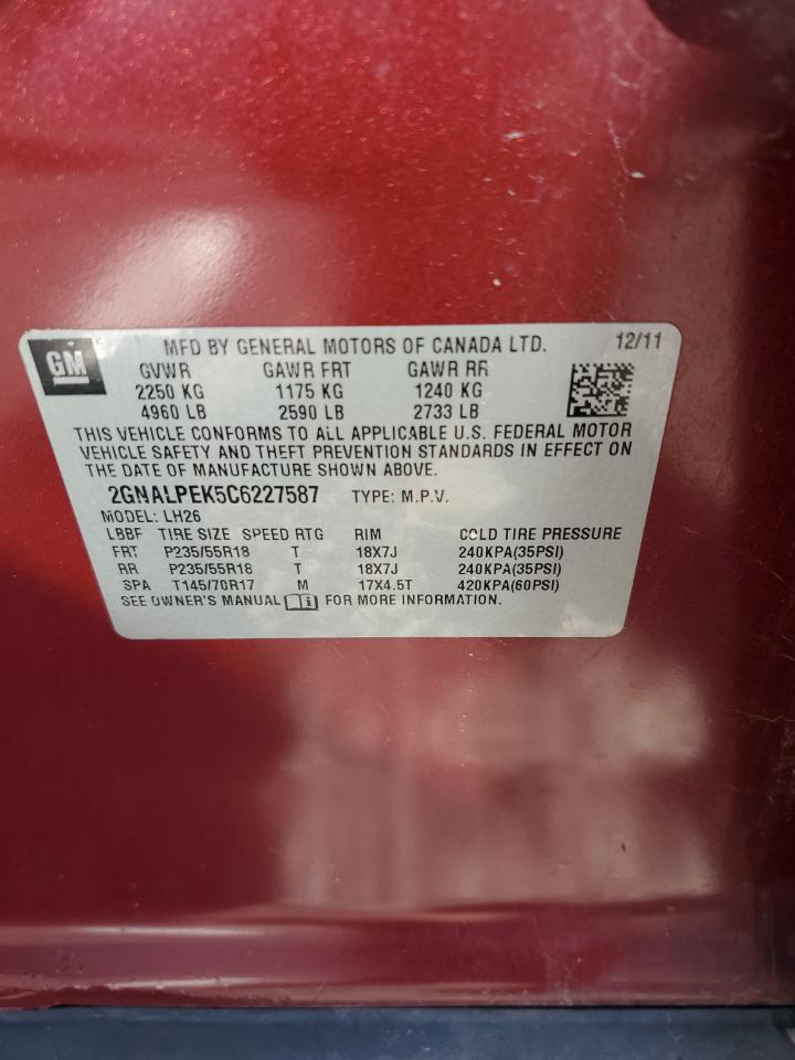 2012 Chevrolet Equinox Lt VIN: 2GNALPEK5C6227587 Lot: 81954615