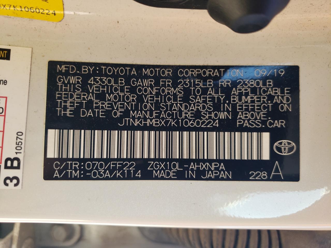 2019 Toyota C-Hr Xle VIN: JTNKHMBX7K1060224 Lot: 81931015