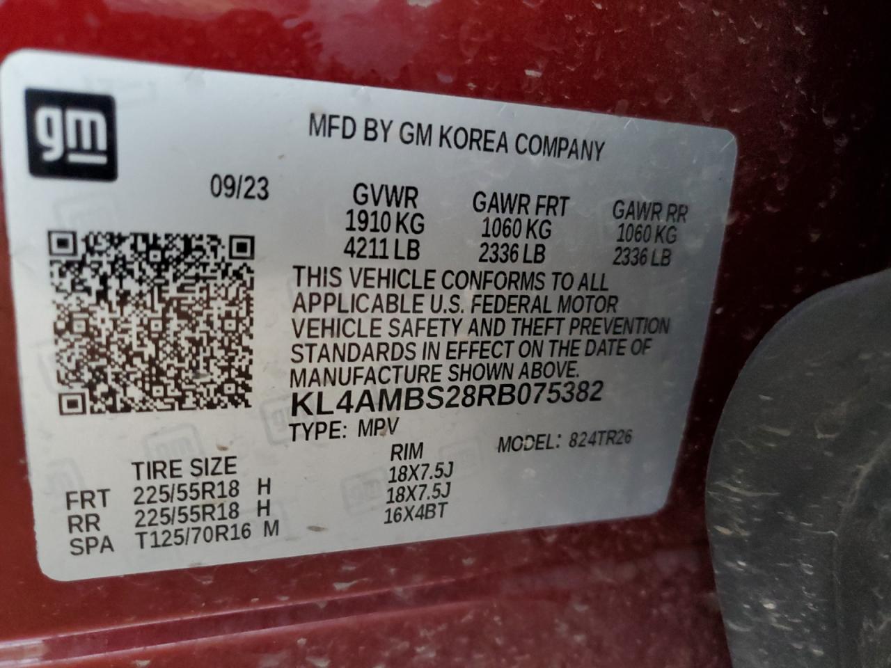 2024 Buick Encore Gx Preferred VIN: KL4AMBS28RB075382 Lot: 87086885