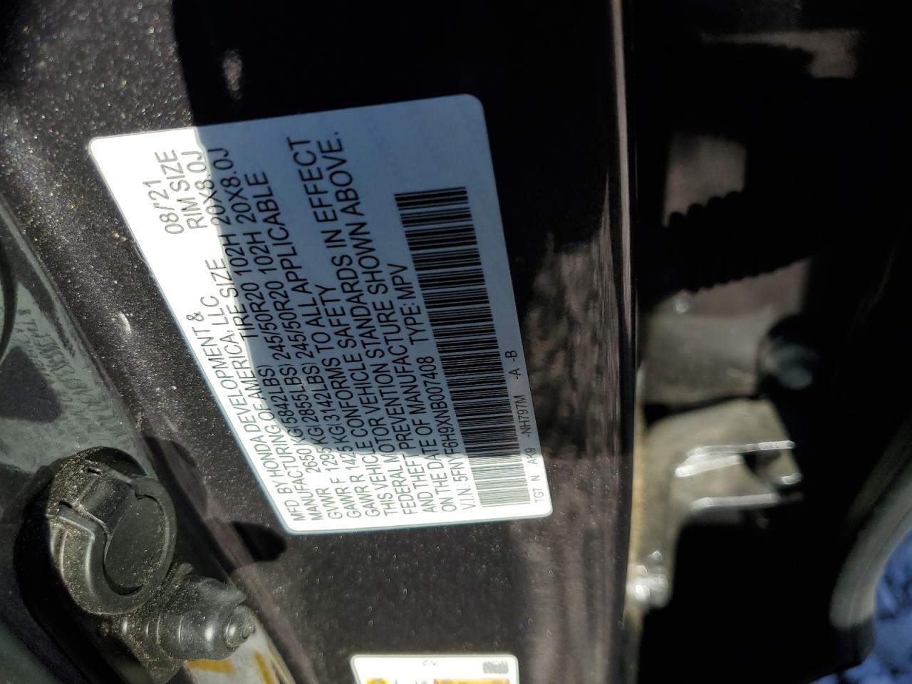 2022 Honda Pilot Touring VIN: 5FNYF6H9XNB007408 Lot: 86532175