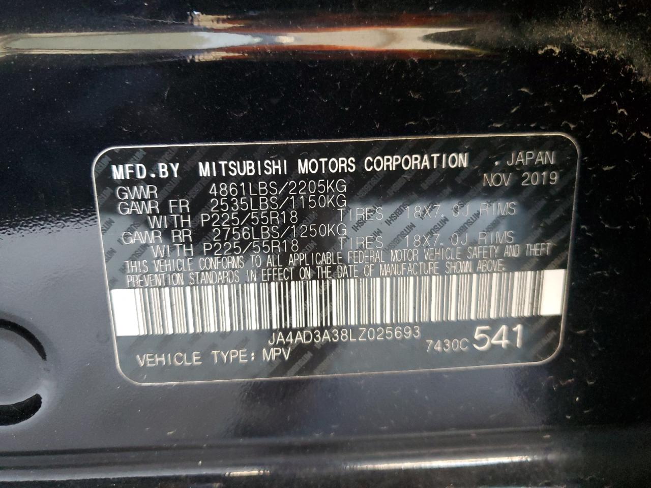 2020 Mitsubishi Outlander Se VIN: JA4AD3A38LZ025693 Lot: 86856575