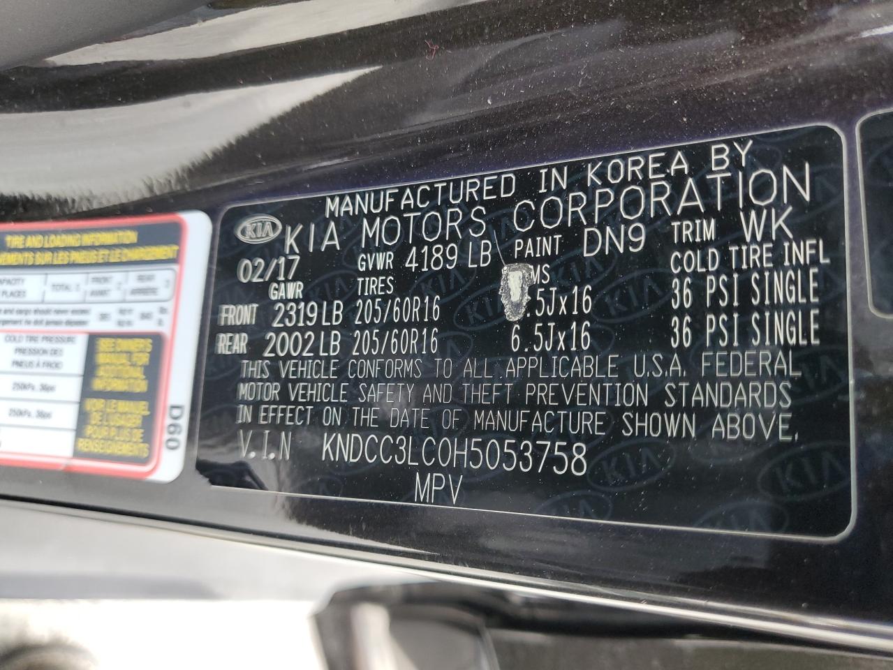 2017 Kia Niro Ex VIN: KNDCC3LC0H5053758 Lot: 82387925