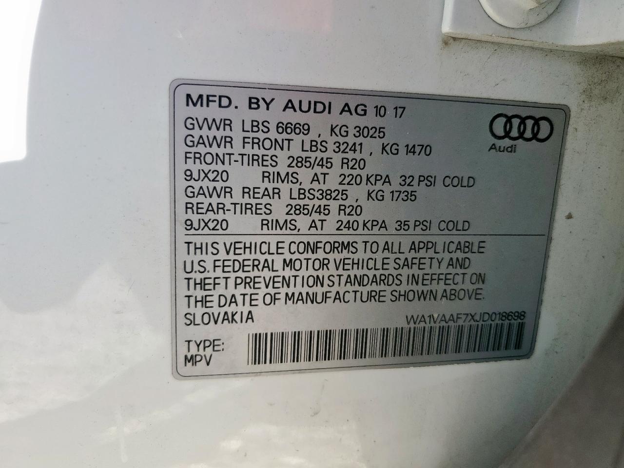 2018 Audi Q7 Prestige VIN: WA1VAAF7XJD018698 Lot: 90440625