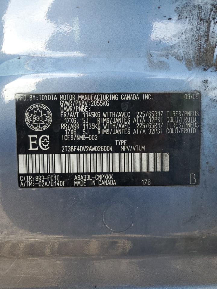 2010 Toyota Rav4 VIN: 2T3BF4DV2AW026004 Lot: 85310725