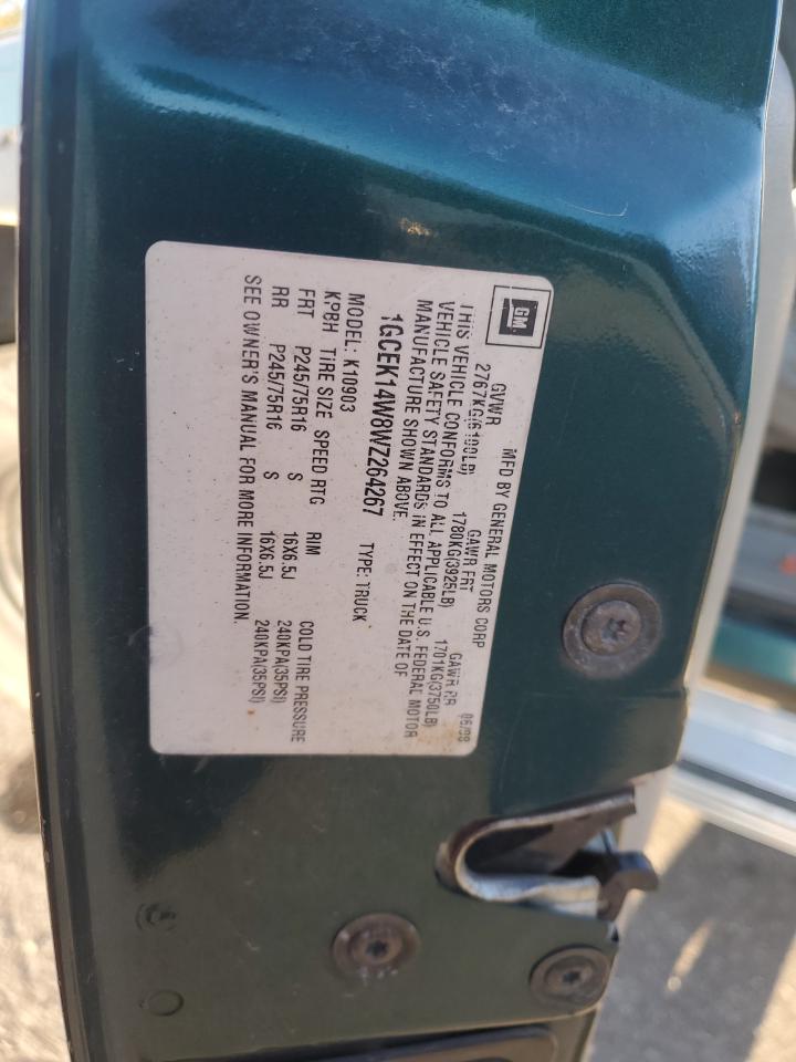 1998 Chevrolet Gmt-400 K1500 VIN: 1GCEK14W8WZ264267 Lot: 89725365