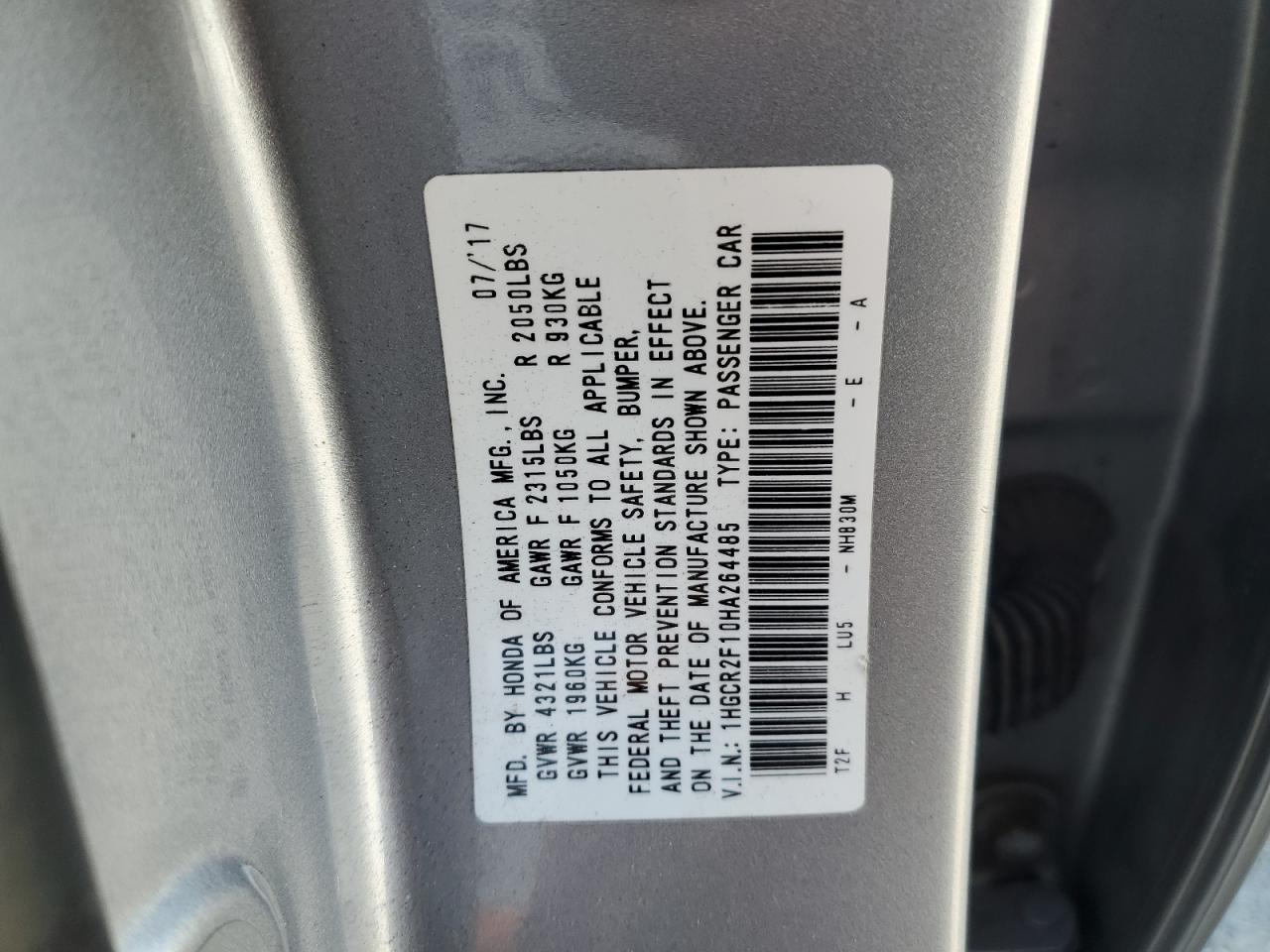 2017 Honda Accord Sport Special Edition VIN: 1HGCR2F10HA264485 Lot: 85546985