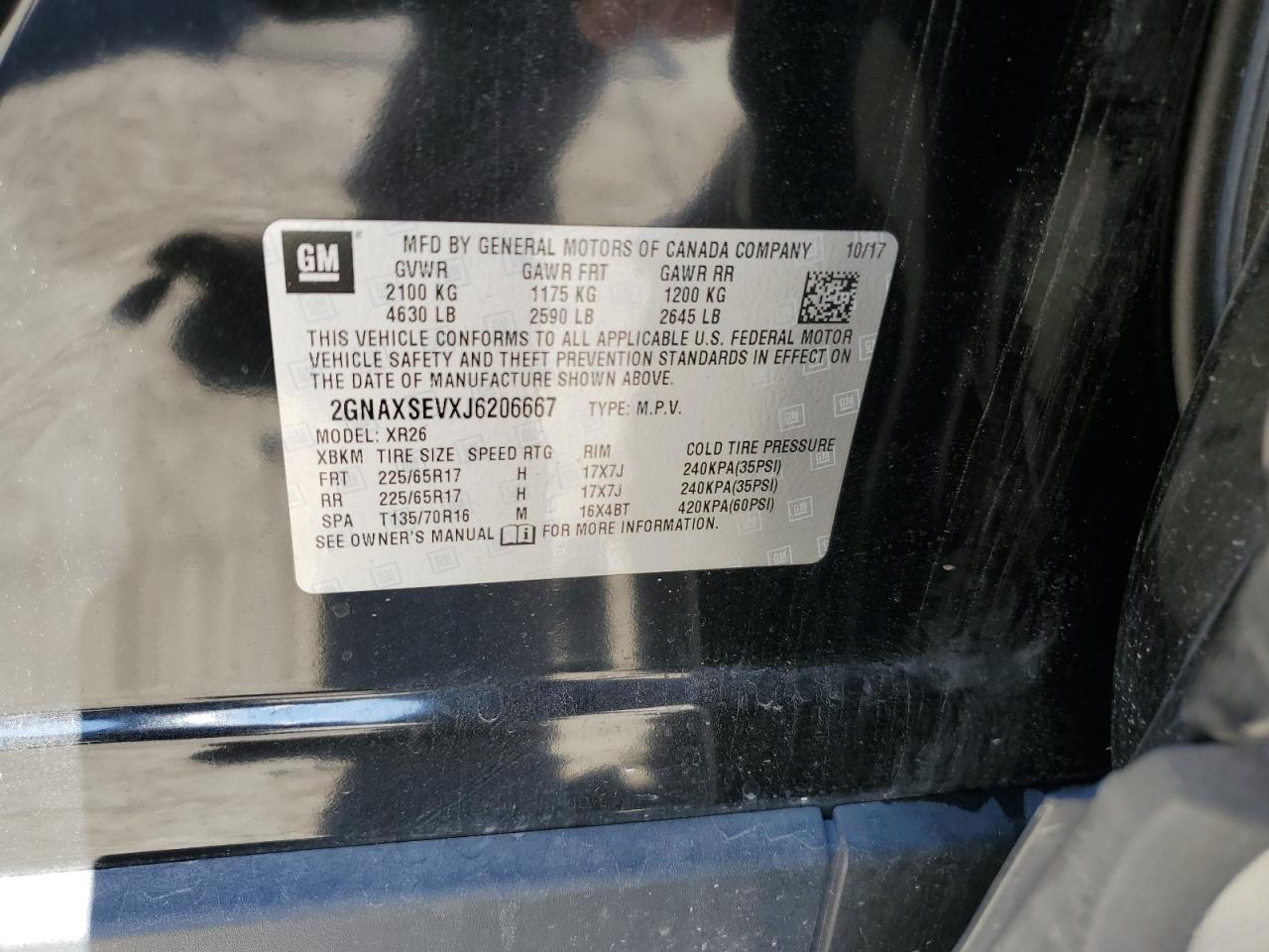 2018 Chevrolet Equinox Lt VIN: 2GNAXSEVXJ6206667 Lot: 82325935