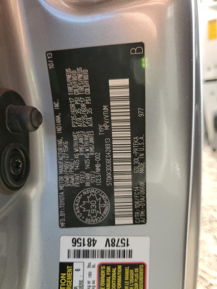 2014 Toyota Sienna Le VIN: 5TDKK3DC6ES428913 Lot: 83760265