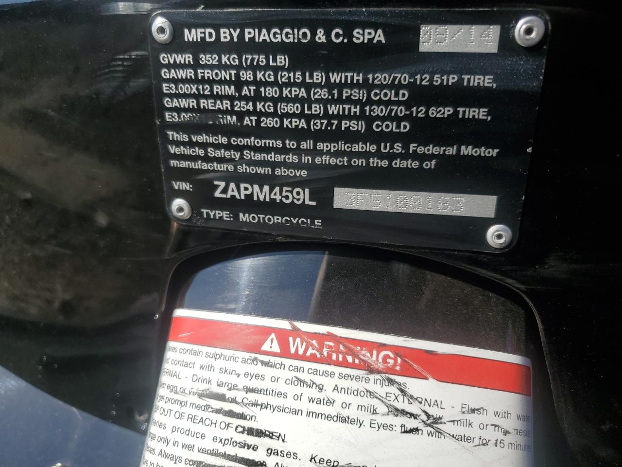 2015 Vespa Gts 300 Super VIN: ZAPM459L3F5100183 Lot: 84023835