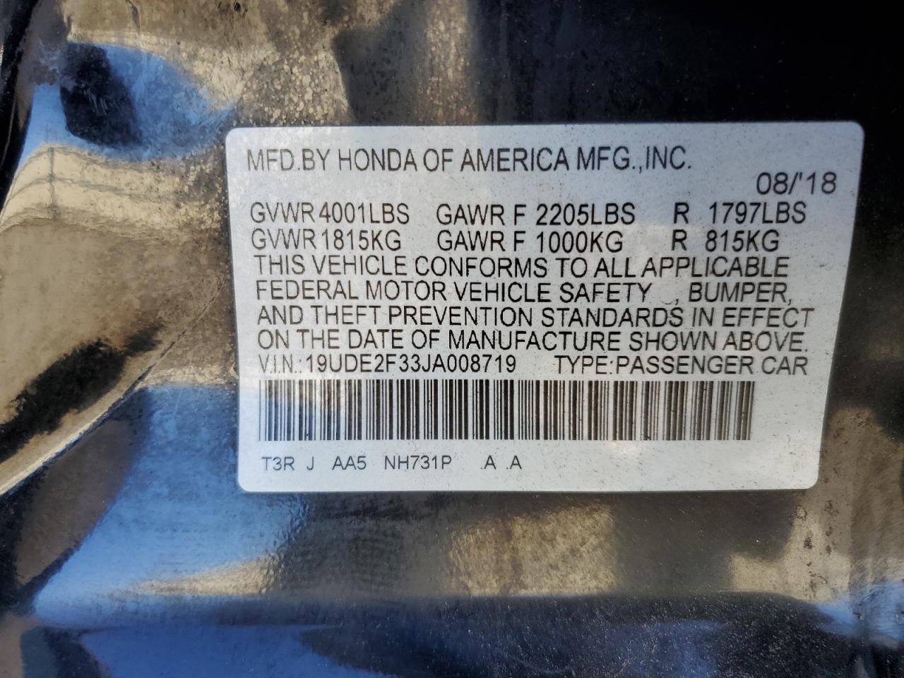 2018 Acura Ilx Base Watch Plus VIN: 19UDE2F33JA008719 Lot: 86614765