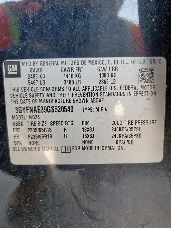 2016 Cadillac Srx VIN: 3GYFNAE39GS520540 Lot: 81955935